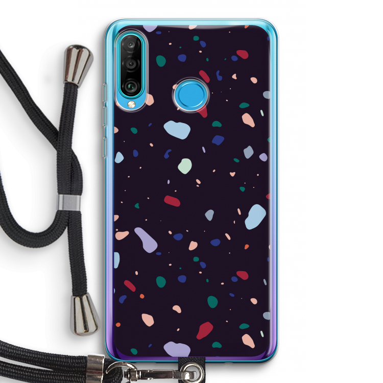 Dark Rounded Terrazzo: Huawei P30 Lite Transparant Hoesje met koord