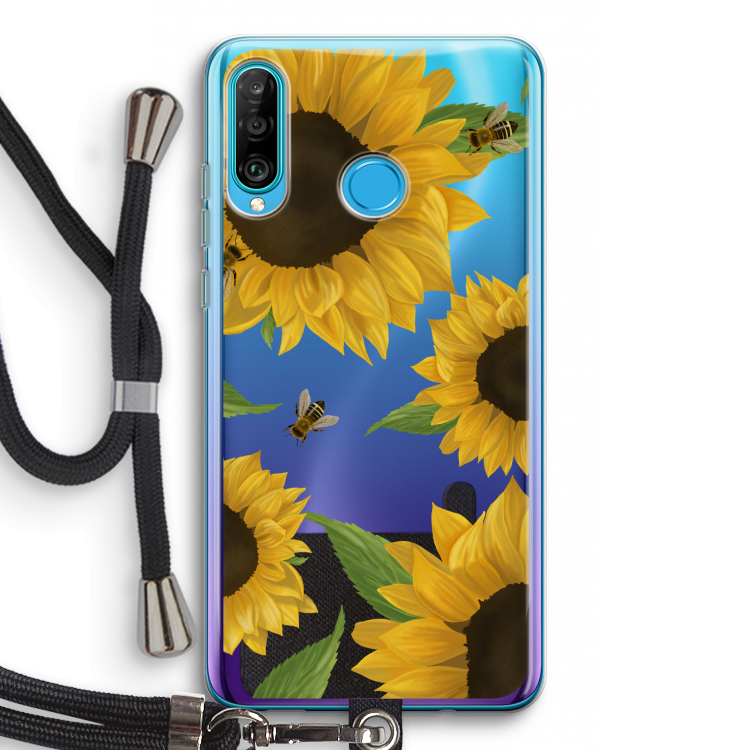 Sunflower and bees: Huawei P30 Lite Transparant Hoesje met koord