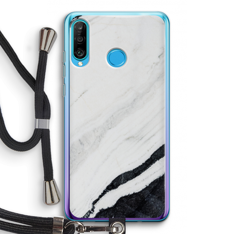 Elegante marmer: Huawei P30 Lite Transparant Hoesje met koord