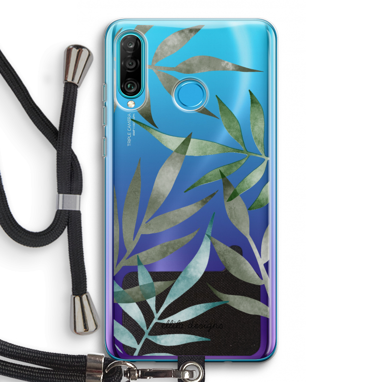 Tropical watercolor leaves: Huawei P30 Lite Transparant Hoesje met koord