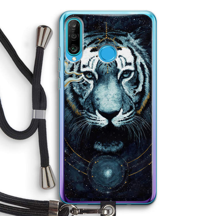 Darkness Tiger: Huawei P30 Lite Transparant Hoesje met koord