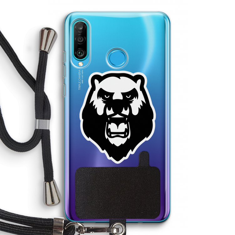 Angry Bear (white): Huawei P30 Lite Transparant Hoesje met koord