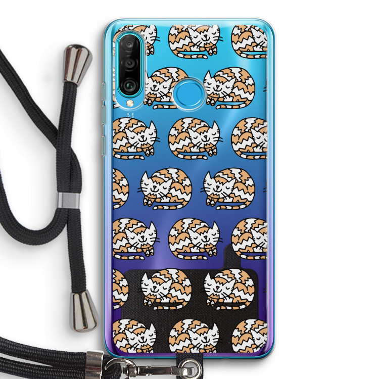 Slapende poes: Huawei P30 Lite Transparant Hoesje met koord