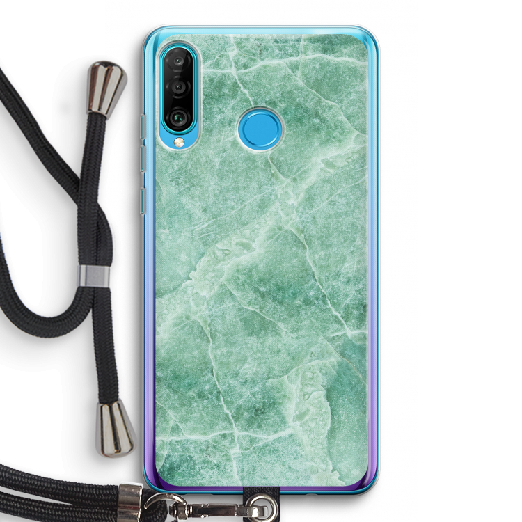 Groen marmer: Huawei P30 Lite Transparant Hoesje met koord