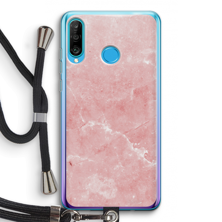 Roze marmer: Huawei P30 Lite Transparant Hoesje met koord