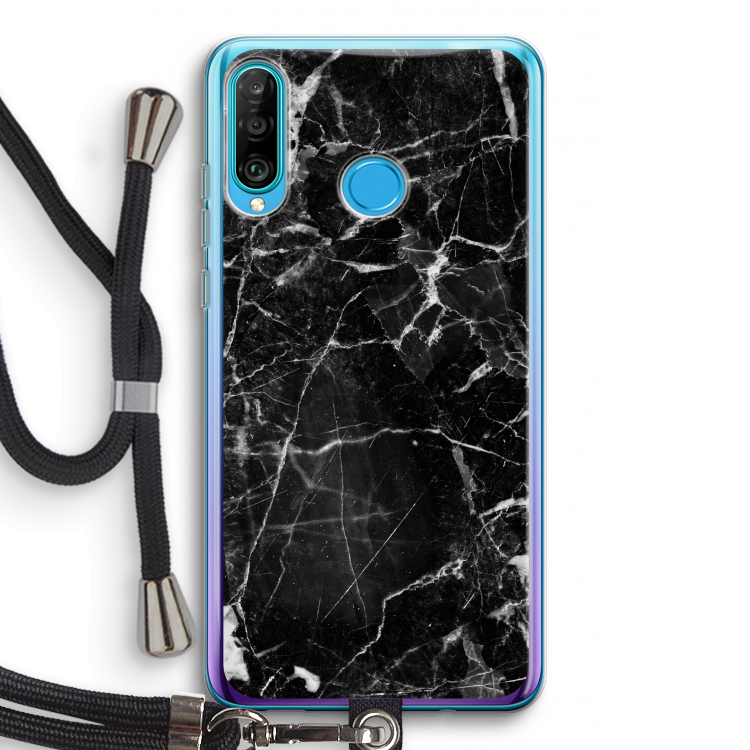 Zwart Marmer 2: Huawei P30 Lite Transparant Hoesje met koord