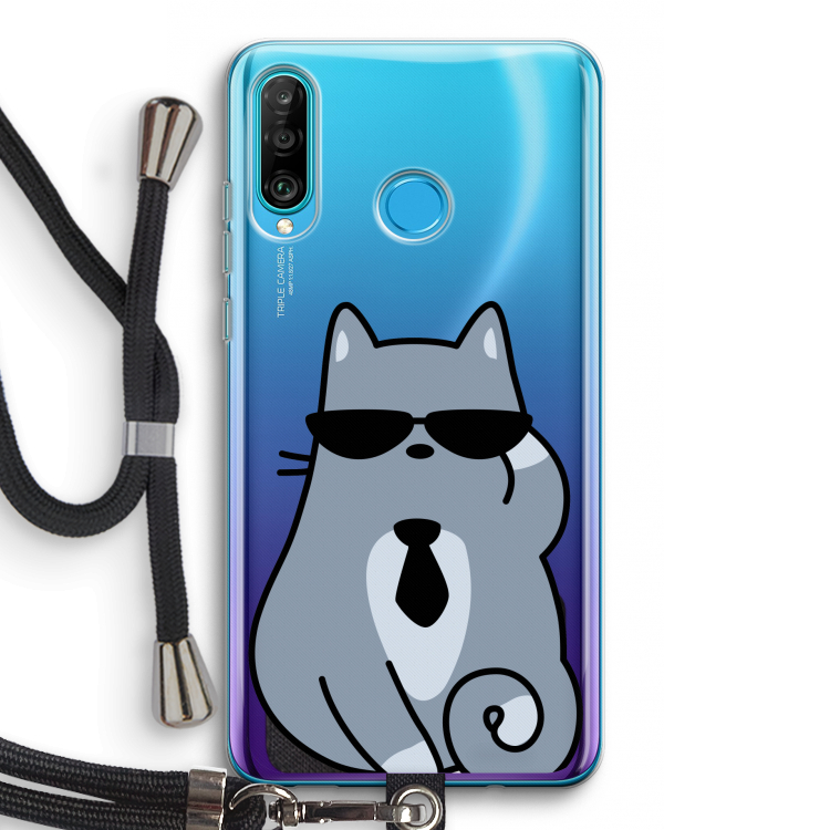 Cool cat: Huawei P30 Lite Transparant Hoesje met koord