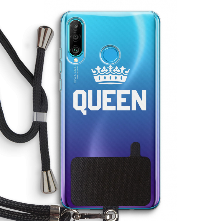 Queen zwart: Huawei P30 Lite Transparant Hoesje met koord