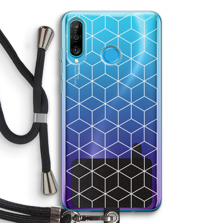 Zwart-witte kubussen: Huawei P30 Lite Transparant Hoesje met koord