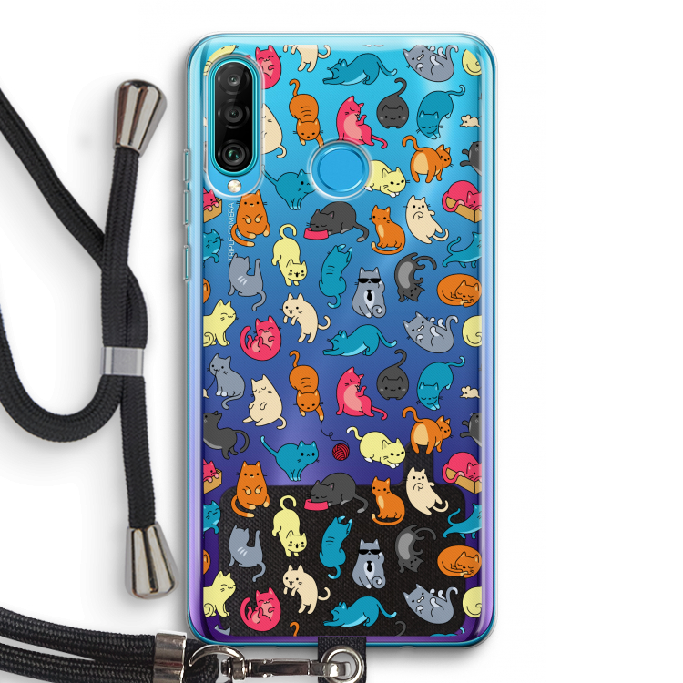 Kleurrijke katten: Huawei P30 Lite Transparant Hoesje met koord