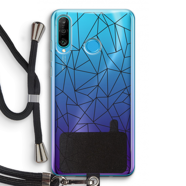 Geometrische lijnen zwart: Huawei P30 Lite Transparant Hoesje met koord