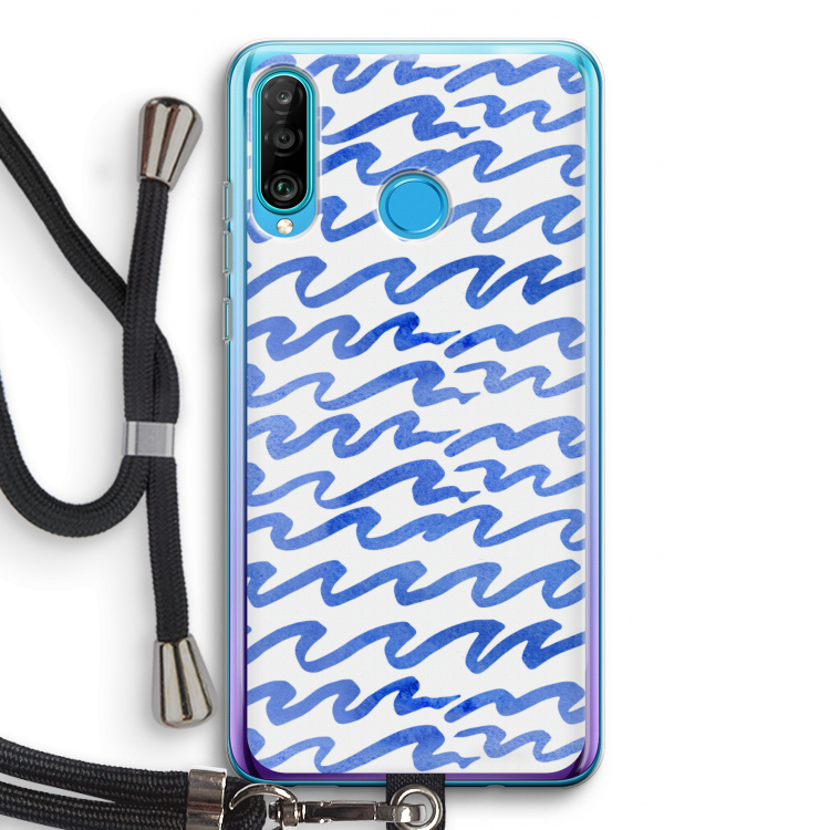Blauwe golven: Huawei P30 Lite Transparant Hoesje met koord