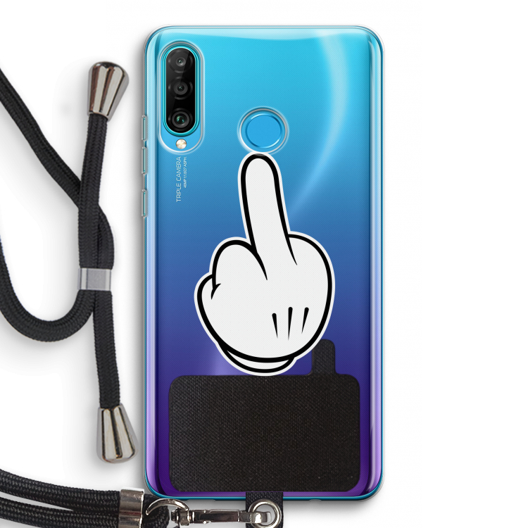 Middle finger white: Huawei P30 Lite Transparant Hoesje met koord