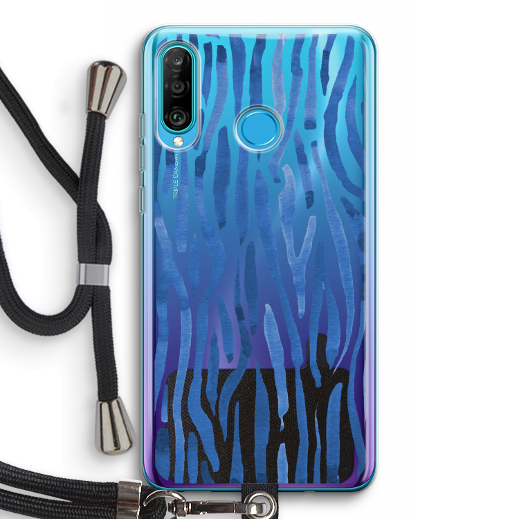 Blauwe nerven: Huawei P30 Lite Transparant Hoesje met koord