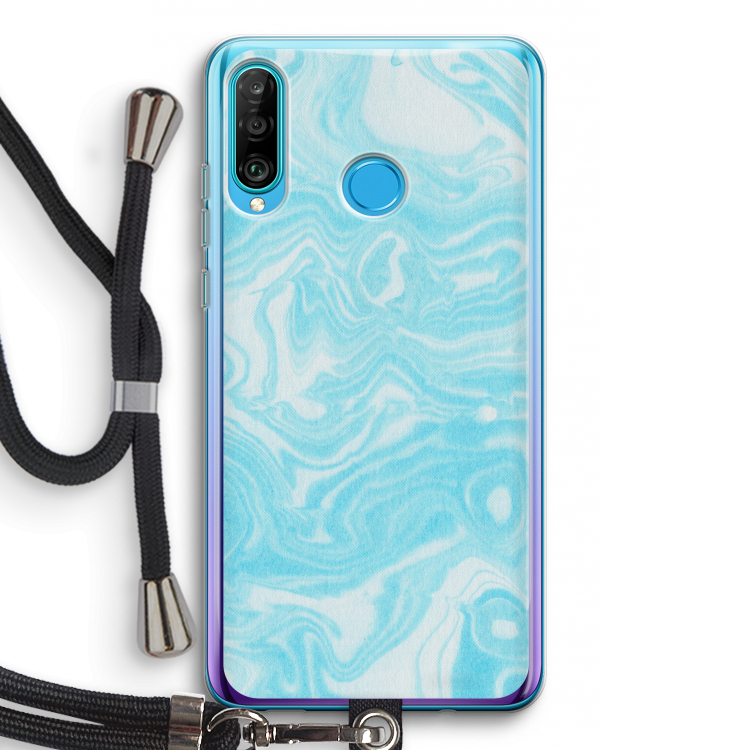 Waterverf blauw: Huawei P30 Lite Transparant Hoesje met koord