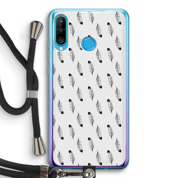 Pluimen: Huawei P30 Lite Transparant Hoesje met koord