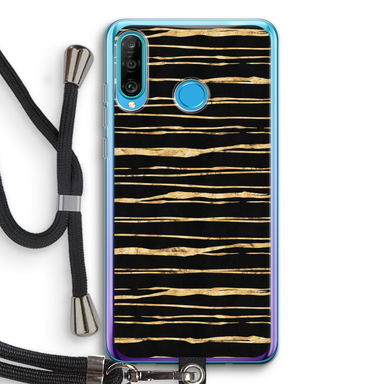 Gouden strepen: Huawei P30 Lite Transparant Hoesje met koord