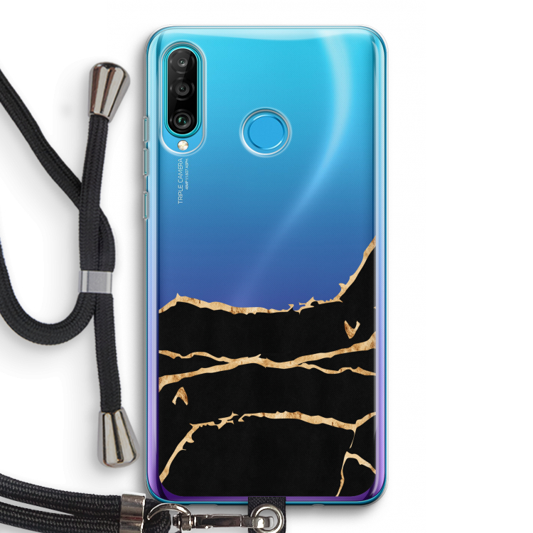 Gouden marmer: Huawei P30 Lite Transparant Hoesje met koord