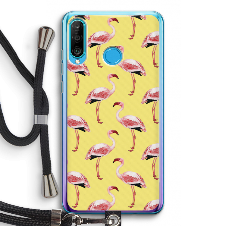 Flamingo's geel: Huawei P30 Lite Transparant Hoesje met koord