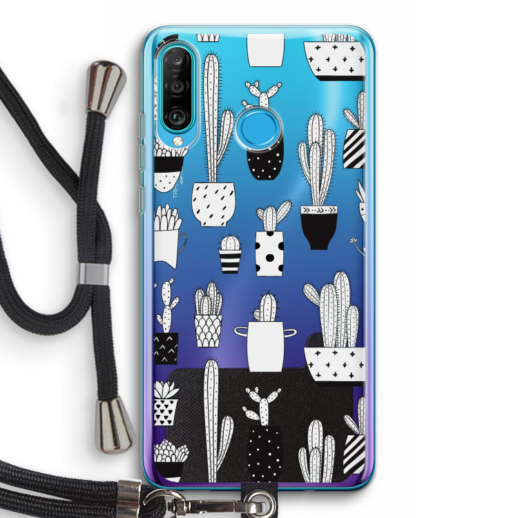 Cactusmotief: Huawei P30 Lite Transparant Hoesje met koord
