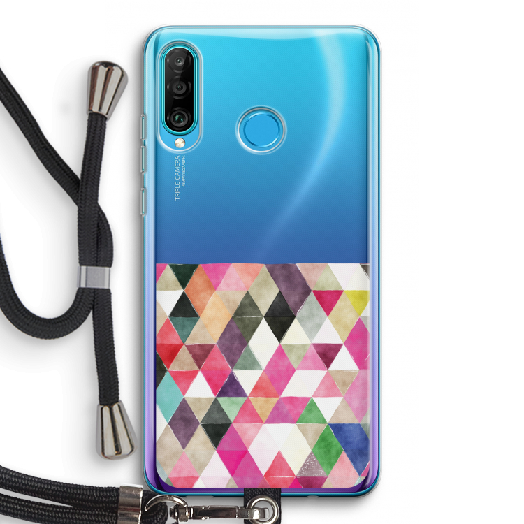 Gekleurde driehoekjes: Huawei P30 Lite Transparant Hoesje met koord