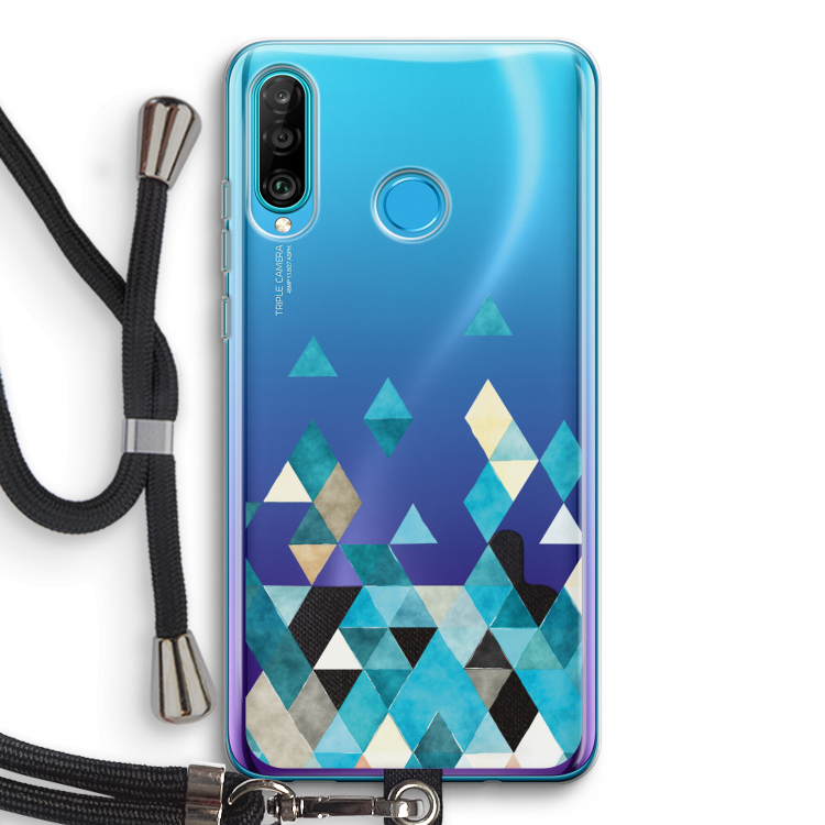 Gekleurde driehoekjes blauw: Huawei P30 Lite Transparant Hoesje met koord