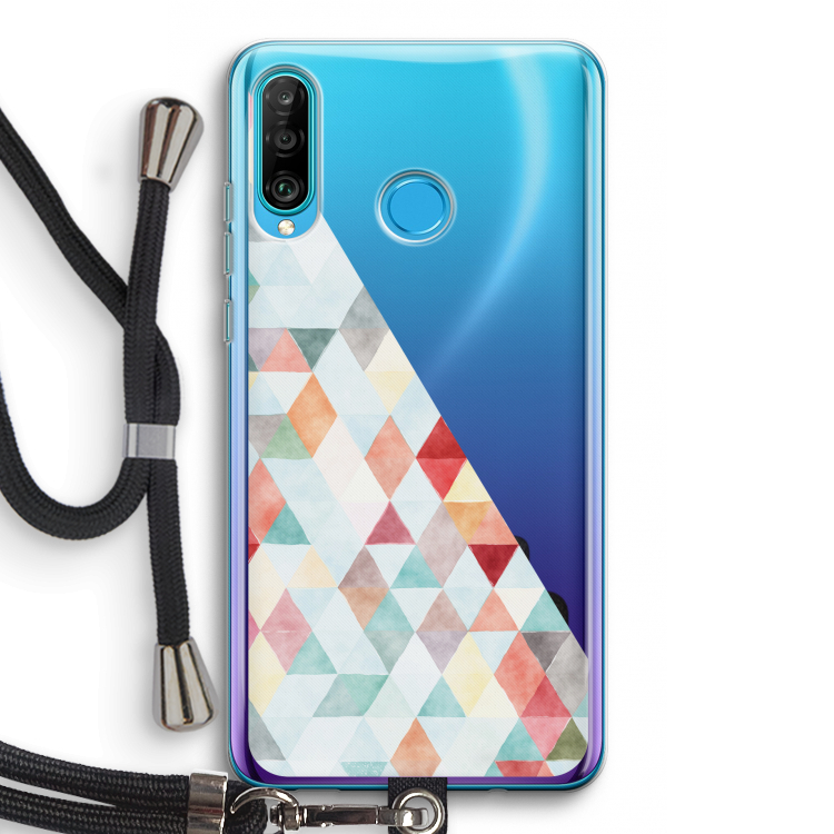 Gekleurde driehoekjes pastel: Huawei P30 Lite Transparant Hoesje met koord