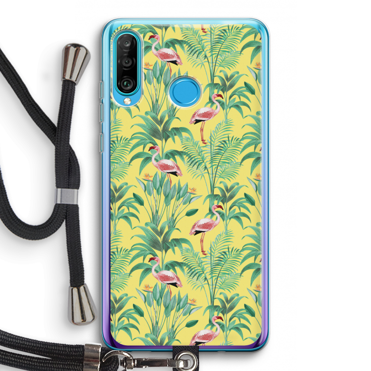 Flamingo party: Huawei P30 Lite Transparant Hoesje met koord