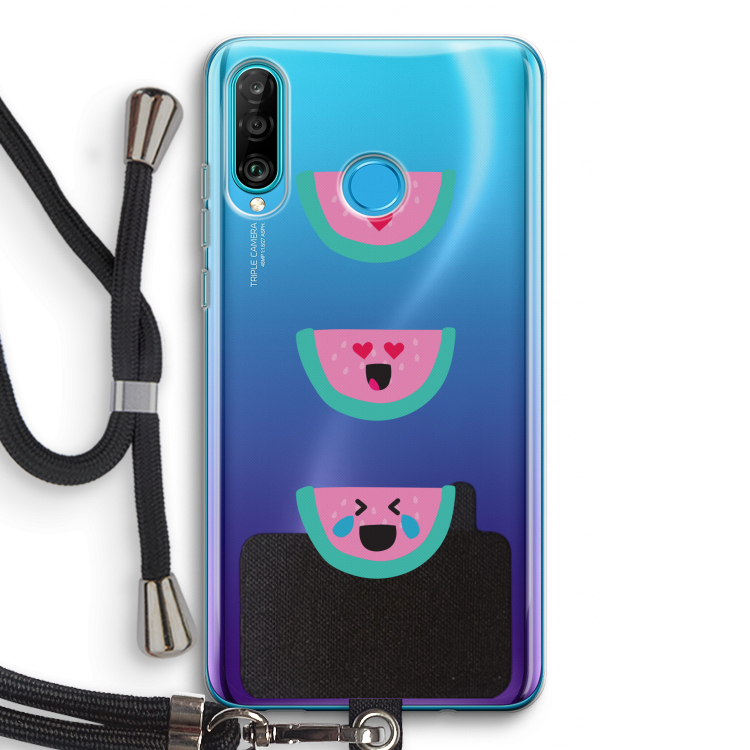 Smiley watermeloen: Huawei P30 Lite Transparant Hoesje met koord