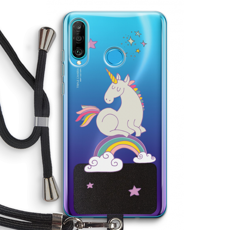 Regenboog eenhoorn: Huawei P30 Lite Transparant Hoesje met koord