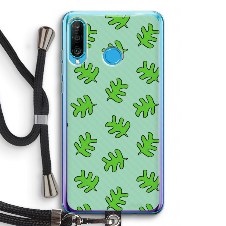Groene blaadjes: Huawei P30 Lite Transparant Hoesje met koord