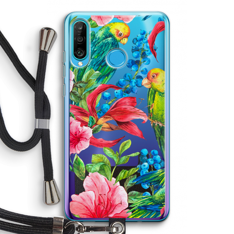 Papegaaien: Huawei P30 Lite Transparant Hoesje met koord