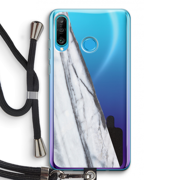 Gestreepte marmer: Huawei P30 Lite Transparant Hoesje met koord