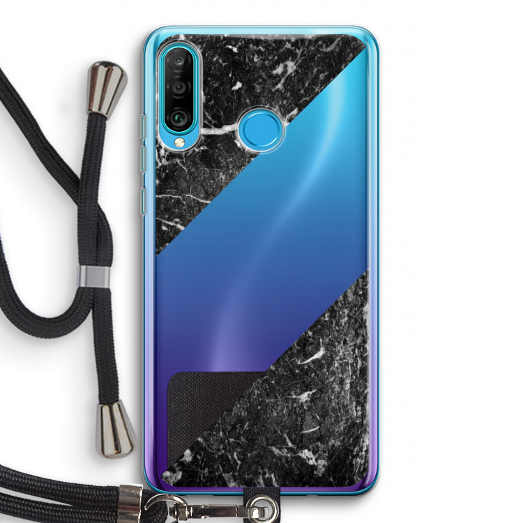 Zwart marmer: Huawei P30 Lite Transparant Hoesje met koord