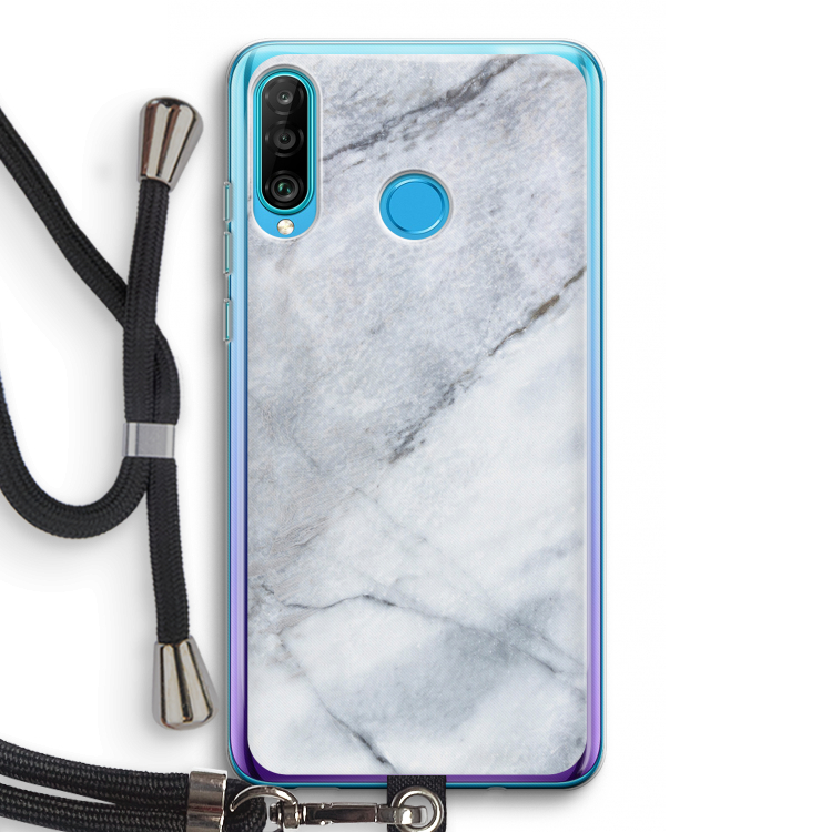 Witte marmer: Huawei P30 Lite Transparant Hoesje met koord