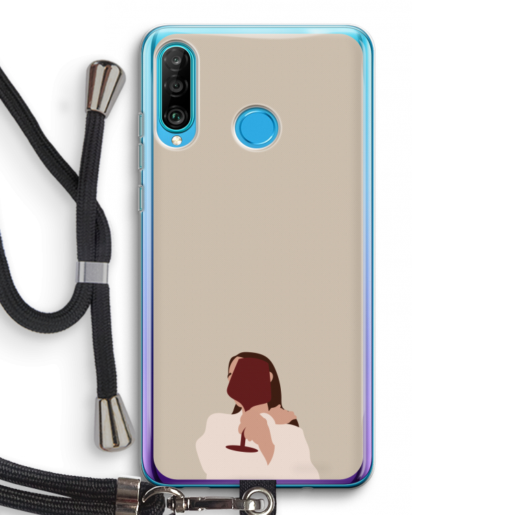 I drink wine: Huawei P30 Lite Transparant Hoesje met koord