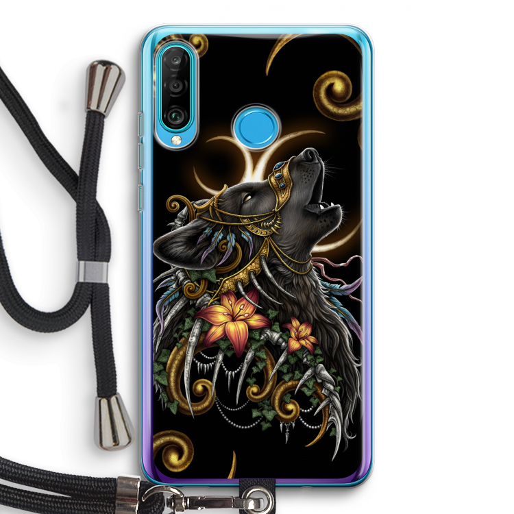 Huilende Wolf: Huawei P30 Lite Transparant Hoesje met koord