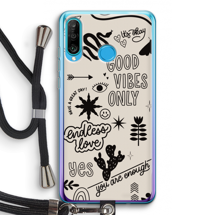 Good vibes: Huawei P30 Lite Transparant Hoesje met koord