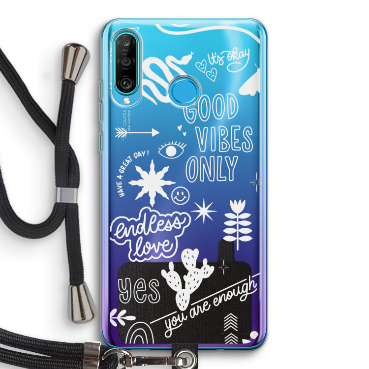 Good vibes: Huawei P30 Lite Transparant Hoesje met koord
