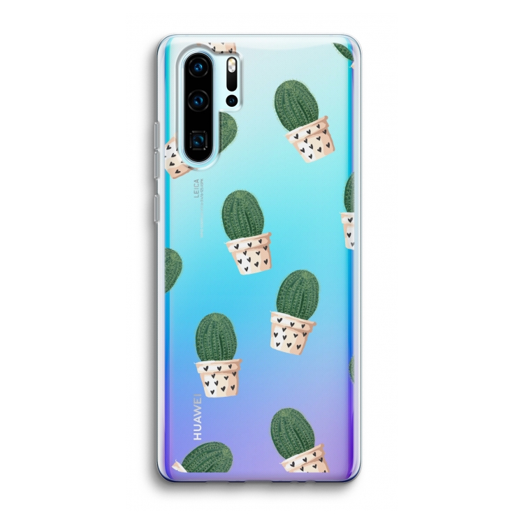 Cactusprint roze: Huawei P30 Pro Transparant Hoesje