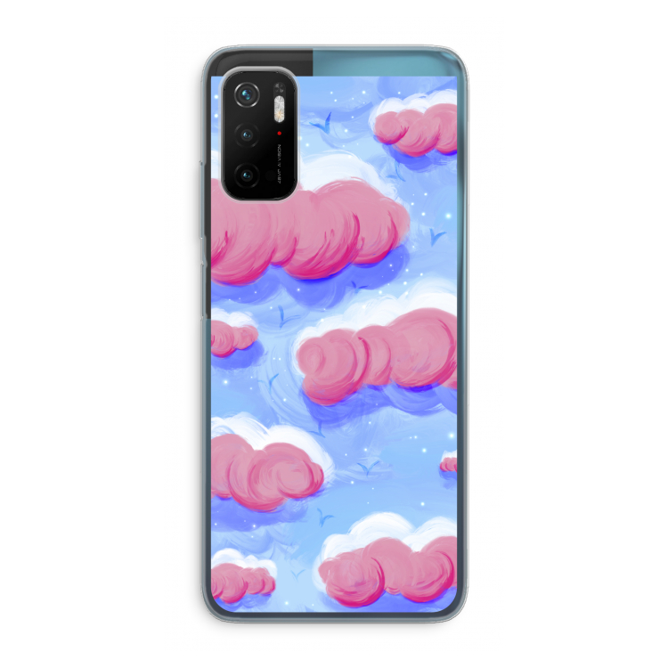 Roze wolken met vogels: Xiaomi Poco M3 Pro 5G Transparant Hoesje