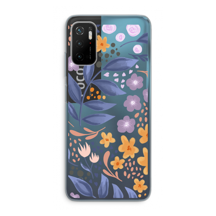 Flowers with blue leaves: Xiaomi Poco M3 Pro 5G Transparant Hoesje