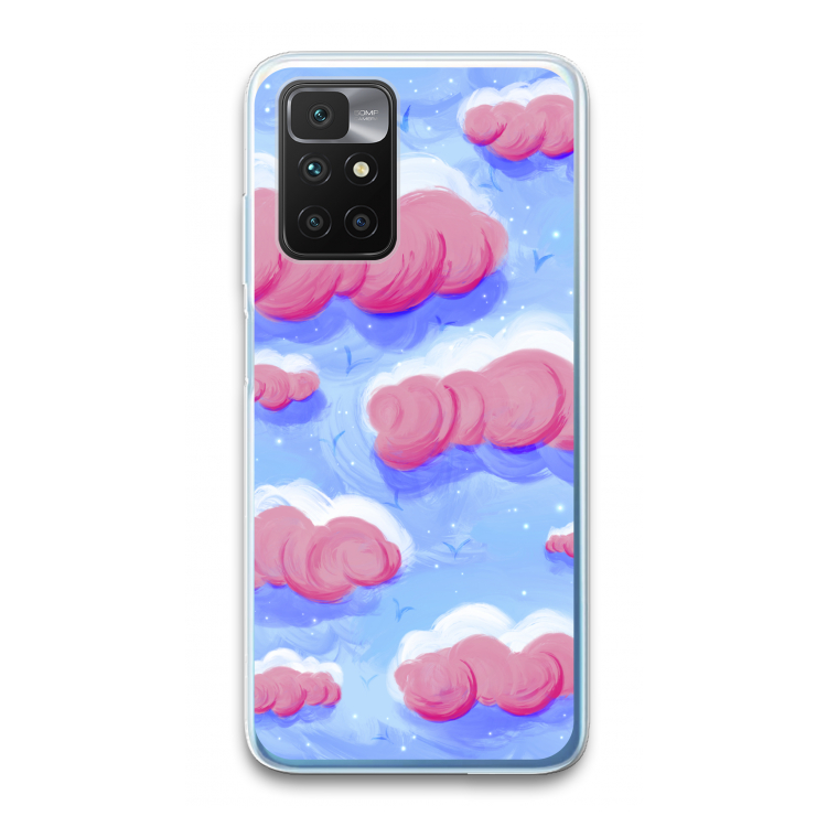 Roze wolken met vogels: Xiaomi Redmi 10 Transparant Hoesje