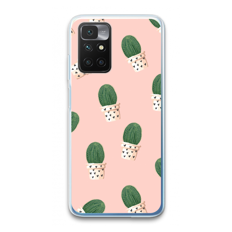 Cactusprint roze: Xiaomi Redmi 10 Transparant Hoesje