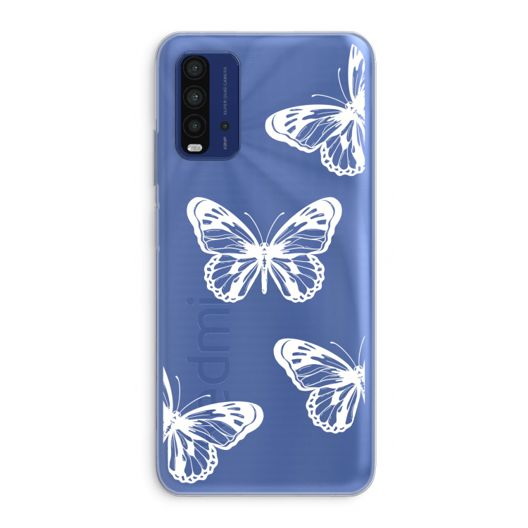 White butterfly: Xiaomi Redmi 9T Transparant Hoesje