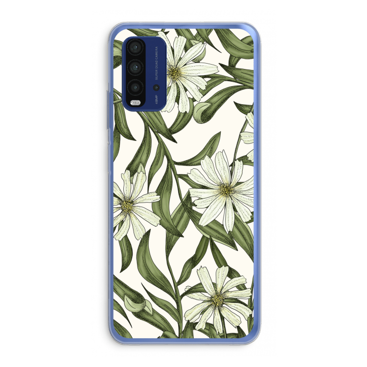 Wit bloemenpatroon: Xiaomi Redmi 9T Transparant Hoesje