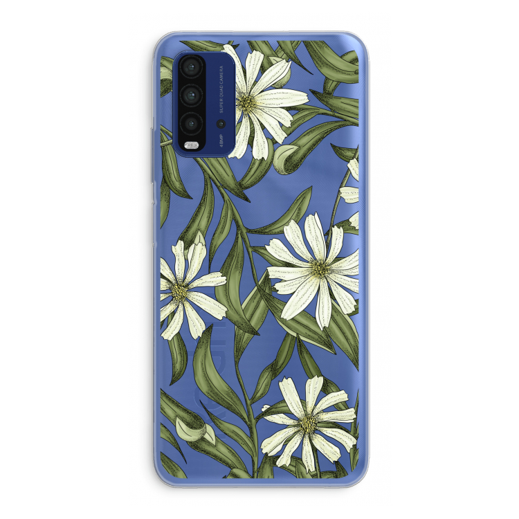 Wit bloemenpatroon: Xiaomi Redmi 9T Transparant Hoesje