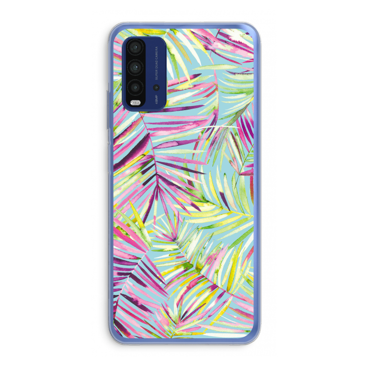 Tropical Palms Blue: Xiaomi Redmi 9T Transparant Hoesje