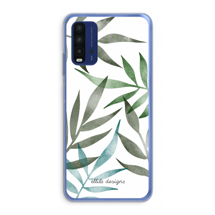 Tropical watercolor leaves: Xiaomi Redmi 9T Transparant Hoesje