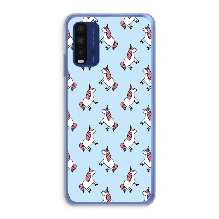 Eenhoorns overal: Xiaomi Redmi 9T Transparant Hoesje